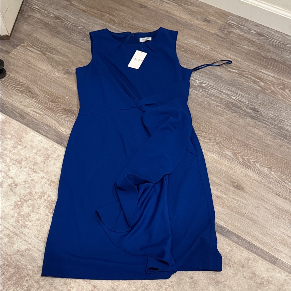 Tahari ASL Womens 10 Cobalt Blue Pleated Knee-Length Cocktail Fit & Flare Dress